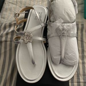 NIB wide-fit silver flat sandals - size 10W